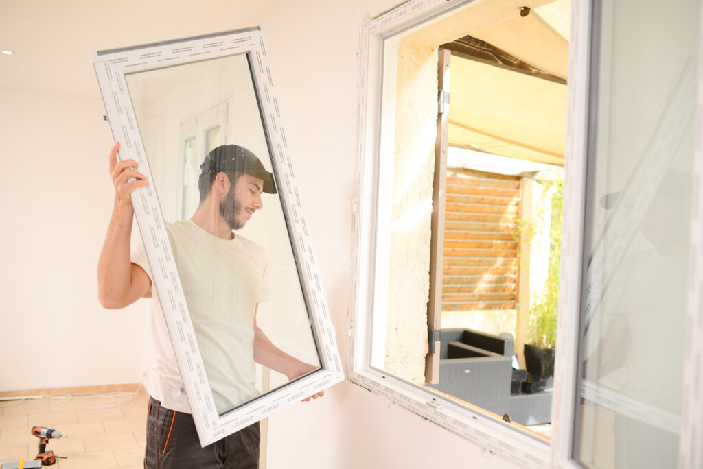 A man installing new vinyl windows in El Paso.